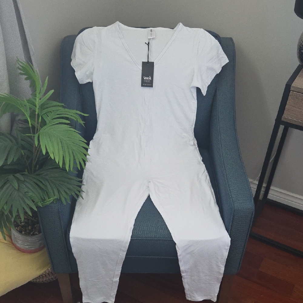 Smash + Tess Classic White V-Neck Jumpsuit